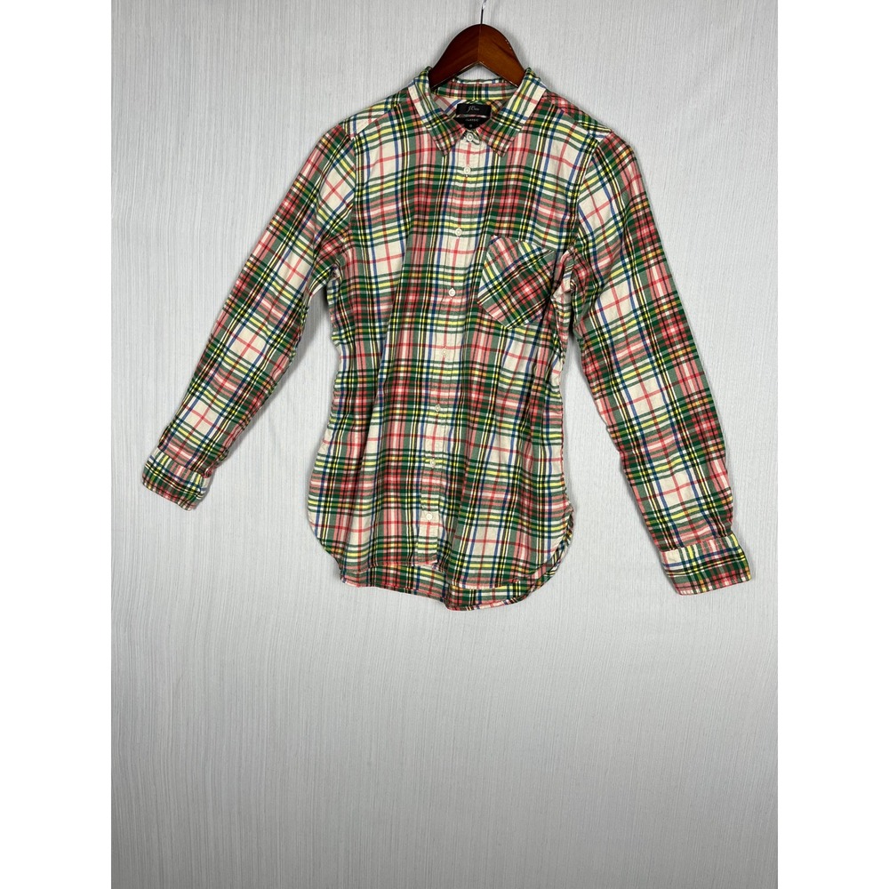 J.Crew Classic Fit Button Down Women 6 Cotton Plaid Multicolor Preppy Collegiate